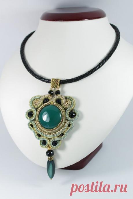 Soutache gold green pendant.. by SoftAmethyst on Etsy