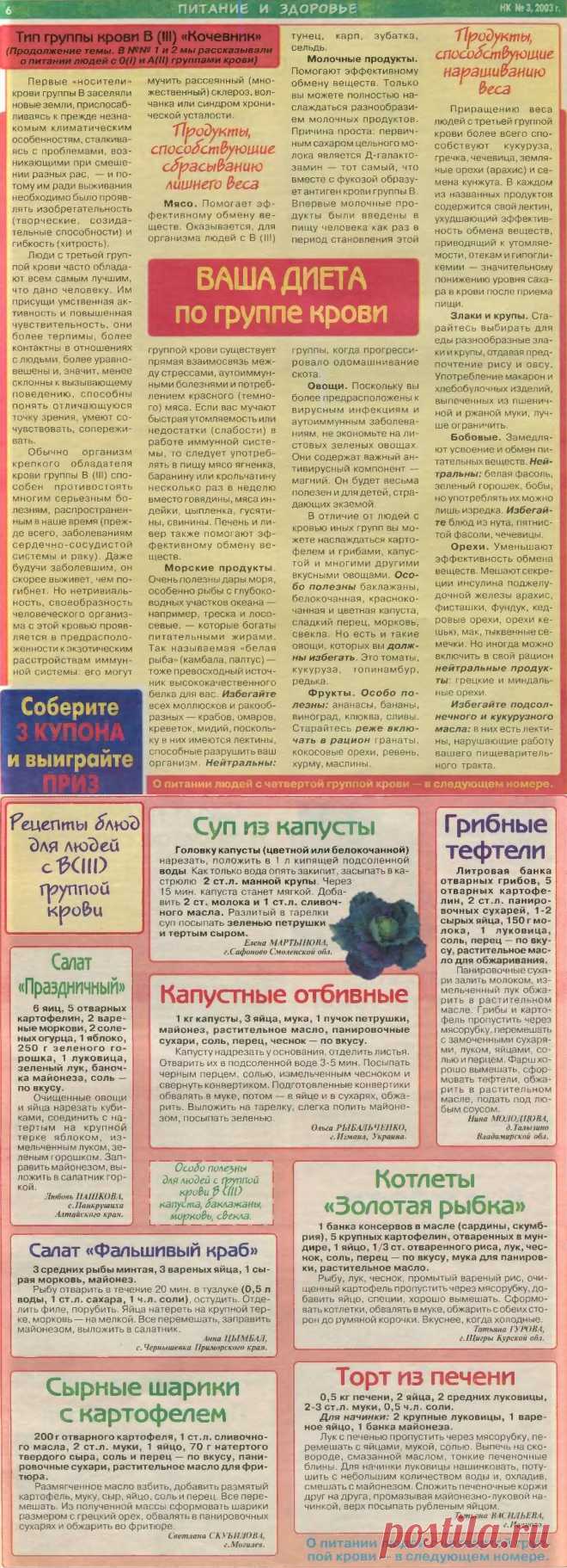 Диета по группе крови В(III)
