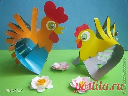 Петушок и курочка из цветного картона