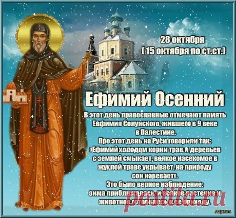 Хочу здоровья пожелать,
Беды не знать, не унывать,
Жить долго, очень красиво,
Комфортно и счастливо! Открытки на День памяти Ефимия Осеннего!