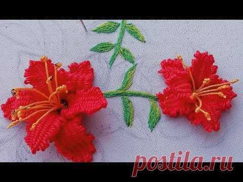 How to embroider lily flowers | 3D embroidery