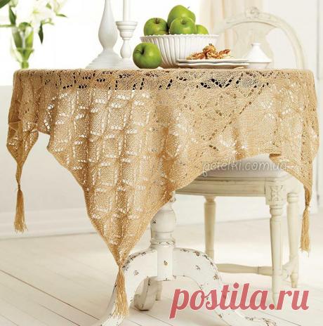 Нежная скатерть спицами. Схема вязания.