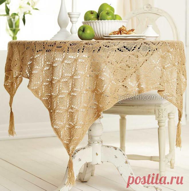 Нежная скатерть спицами. Схема вязания.