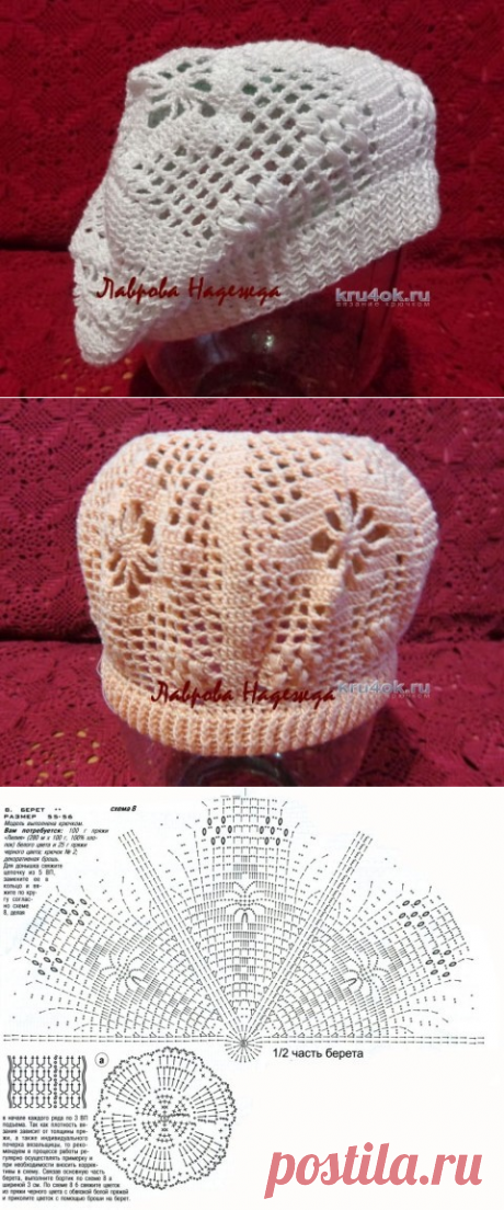 Летний берет крючком с описанием и схемой