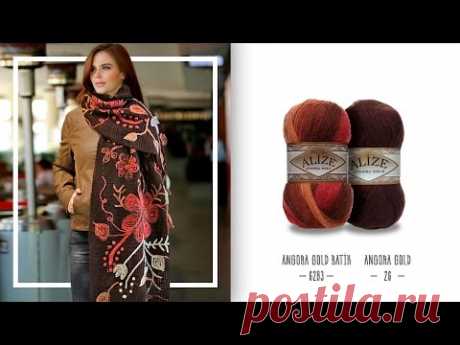 Alize Angora Gold ve Angora Gold Batik ile Zincir İşi Şal Yapımı-Making Chain Work Shawl