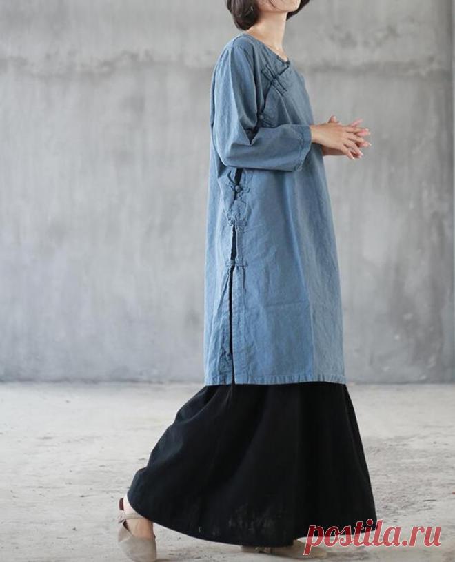 Loose Medium length linen dress vintage Zen dress Linen gown | Etsy