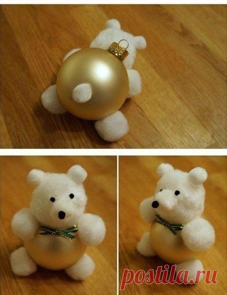 Мишка из елочного шара и ваты — Сделай сам, идеи для творчества - DIY Ideas