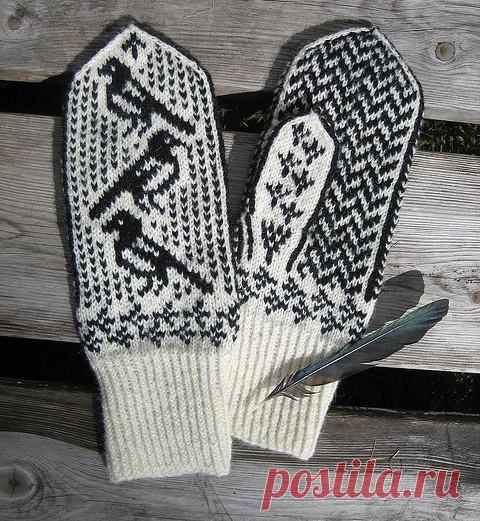Варежки жаккардовым узором "Птички"