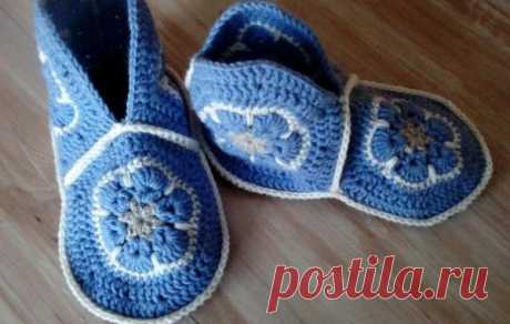 Тапочки-сапожки крючком из мотивов. Как связать тапочки для дома крючком