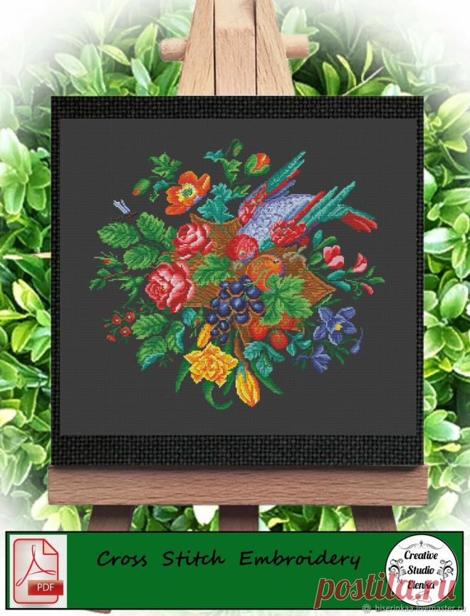Старинная схема вышивки крестом Птица и виноград – купить онлайн на Ярмарке Мастеров – R0N3KRU | Схемы для вышивки, Таганрог Старинная схема вышивки крестом Птица и виноград в интернет-магазине на Ярмарке Мастеров. Старинная схема вышивки крестом 