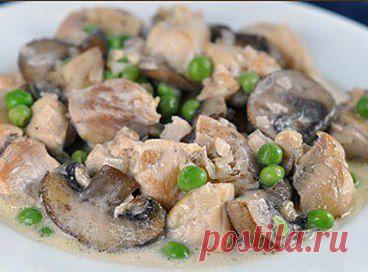 (1) Одноклассники.Курица с грибами и зеленым горошком.