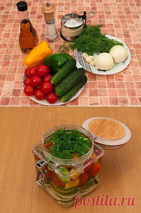 Черри, огурцы, болгарский перец маринованные по-быстрому