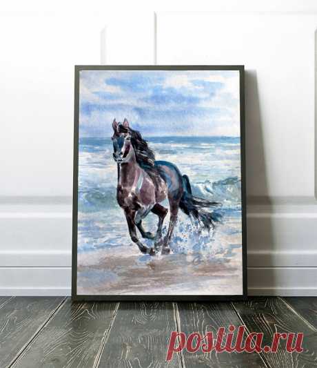 Black Horse watercolour printable picture prints home decor | Etsy Россия