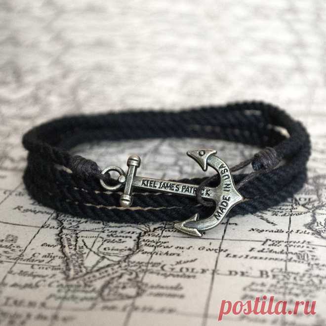 Купить черный морской браслет с якорем от #fedorova_handmade | Mellroot