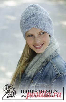 Шапка Гарбо Оригинальная шапка чалма, связанная на спицах 5 мм из Drops Air.