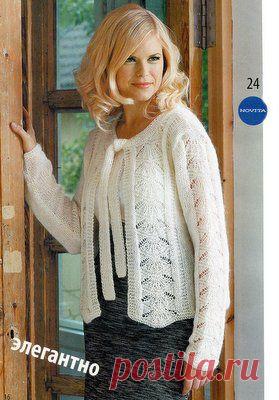 Белый ажурный жакет из Novita