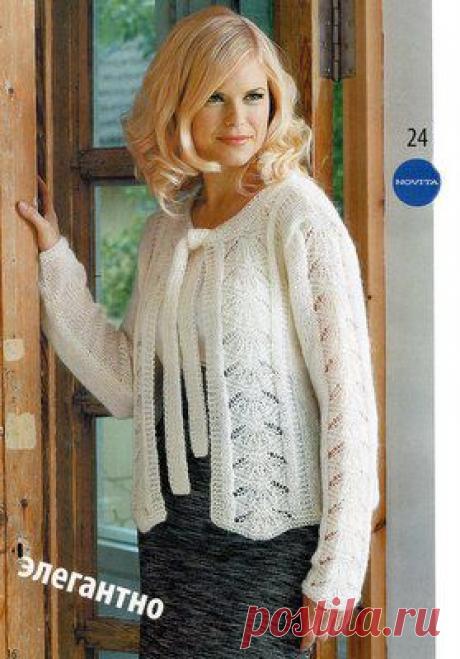 Белый ажурный жакет из Novita