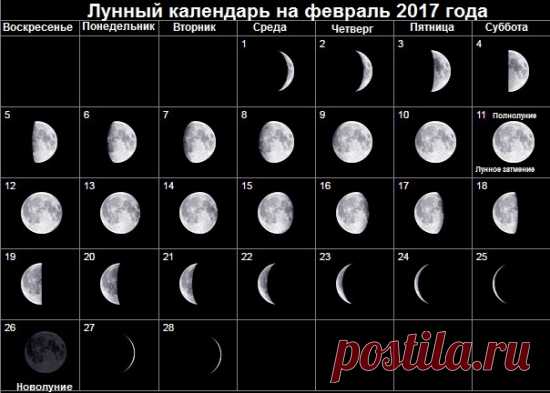 Лунный календарь на февраль 2017 года