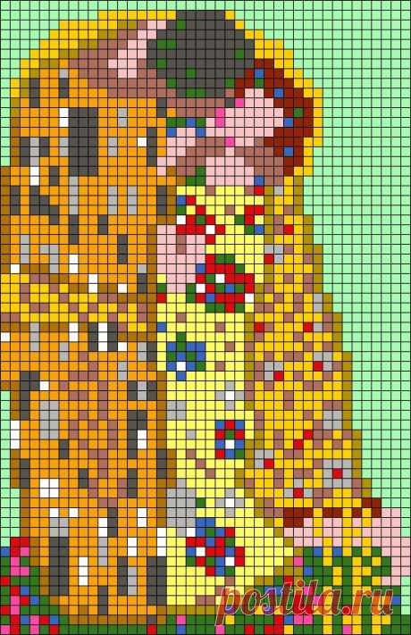 a cross - stitch pattern of a woman's face in yellow and green colors