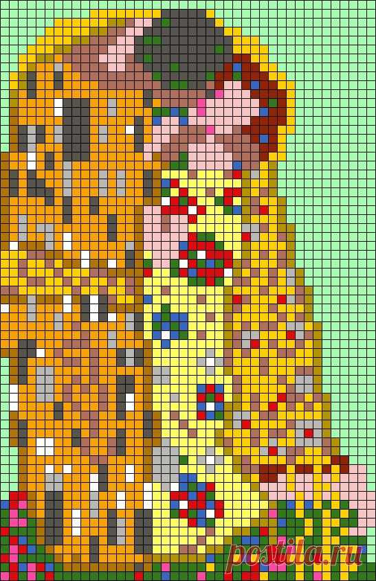 a cross - stitch pattern of a woman's face in yellow and green colors
