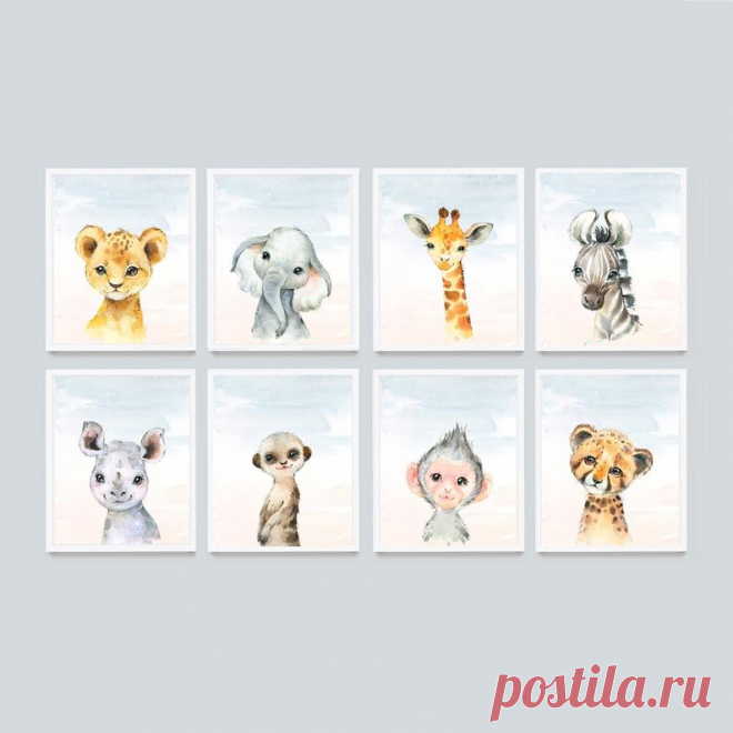 Safari Baby Animal Prints For Nursery Animals Print Set of 8 | Etsy