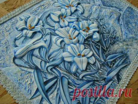 Декоративное панно &quot;Голубые лилии&quot;.