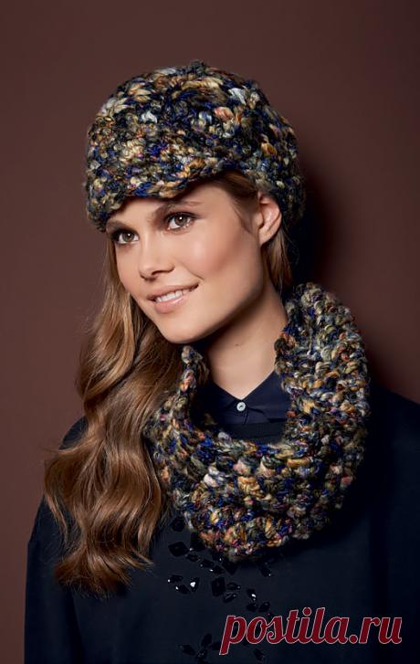 Модель для вязания Снуд и шапка На сайте Люди Вяжут представлена модель №13#43;14 из журнала OLYMPIA GOLD, пряжа Olympia Gold. Приведена инструкция по вязанию для размера: снуд - высота 29 см × обхват 72 см, шапка - обхват 55 см. Инструменты: крючок № 8. Расход дан на комплект. Для снуда Вам потребуется 200 гр, для шапки - 100 гр пряжи Olympia Gold.