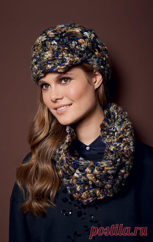 Модель для вязания Снуд и шапка На сайте Люди Вяжут представлена модель №13#43;14 из журнала OLYMPIA GOLD, пряжа Olympia Gold. Приведена инструкция по вязанию для размера: снуд - высота 29 см × обхват 72 см, шапка - обхват 55 см. Инструменты: крючок № 8. Расход дан на комплект. Для снуда Вам потребуется 200 гр, для шапки - 100 гр пряжи Olympia Gold.