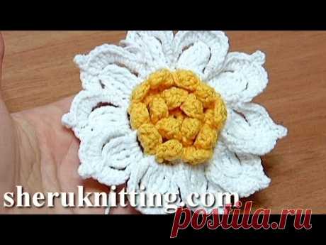 Crochet Flower with Ruffled Center and 10 Petals How-To Tutorial 31 λουλούδι πλέκω