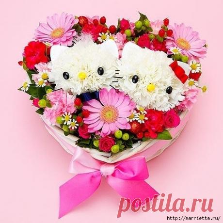 Кошечки из гвоздик - идея для женского букета » Женский Мир