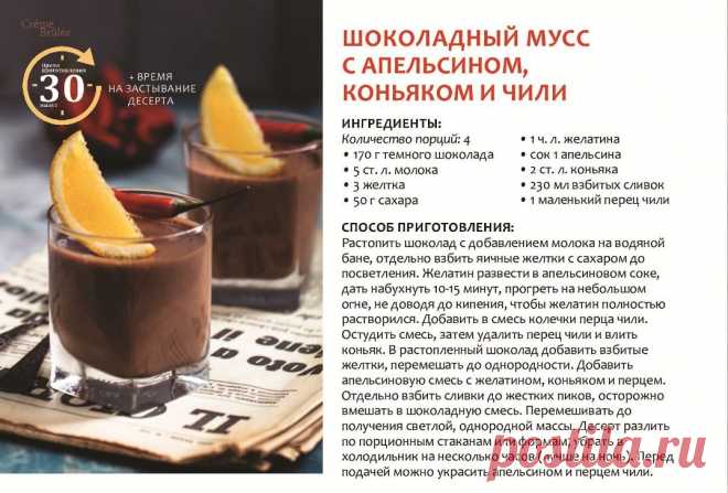 Шоколадный мусс с апельсином, коньяком и чили