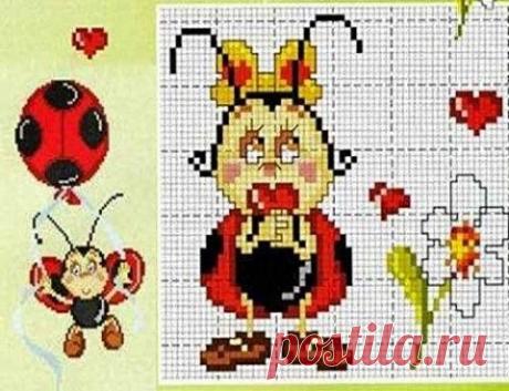 Схемы вышивки божьих коровок