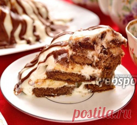 Торт из пряников с бананами и сметаной