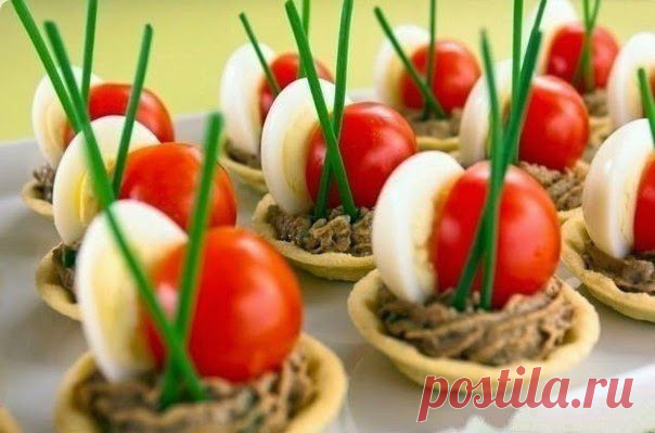 шеф-повар Одноклассники: Тарталетки с печеночным муссом, перепелиными яйцами и помидорами черри