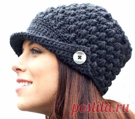 Шапка с козырьком. Крючком. Схема
