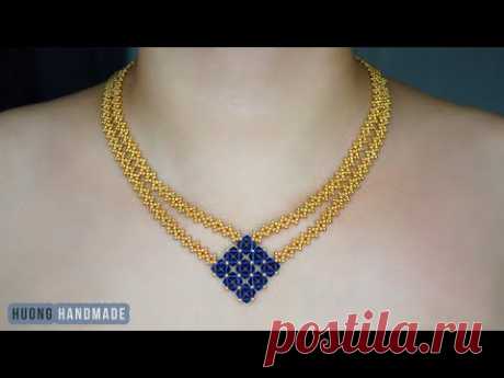 Easy to make beaded necklace with only seed beads and bicone beads for beginners