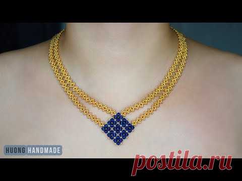 Easy to make beaded necklace with only seed beads and bicone beads for beginners