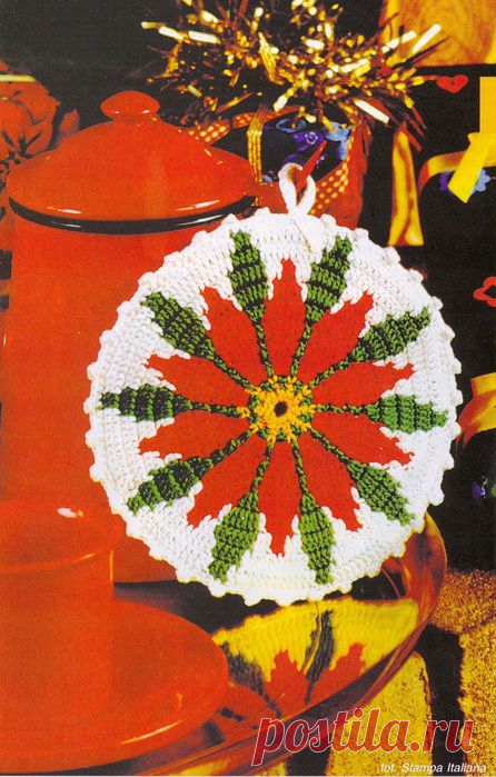 ПРИХВАТКА "РОЖДЕСТВЕНСКИЙ ЦВЕТОК". ЖАККАРДОВОЕ ВЯЗАНИЕ.