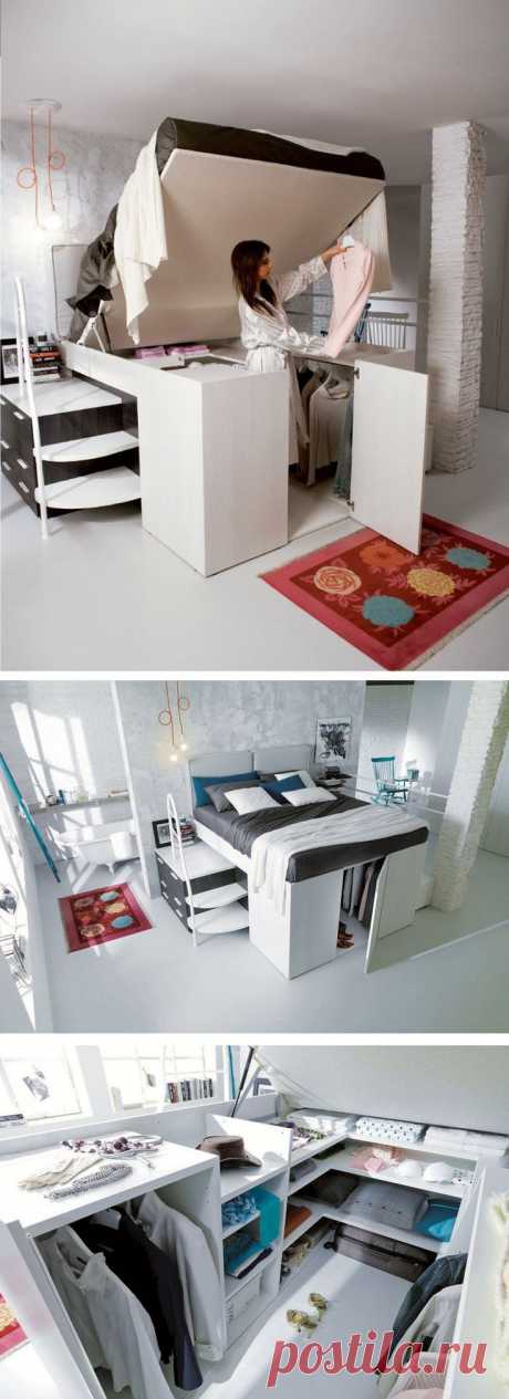 A Full Closet Is Hidden Under This Bed - Home Decor Italian furniture manufacturer Dielle, have created what they call a ‘Container Bed’, which is a normal bed that has been raised to include storage underneath. It’s a solution designed for small apartments that often don’t have enough storage space.