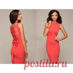 ЛЮБЛЮ ПЛАТЬЯ интернет-магазин платьев - Платье коралловое с кружевной спиной и бантом