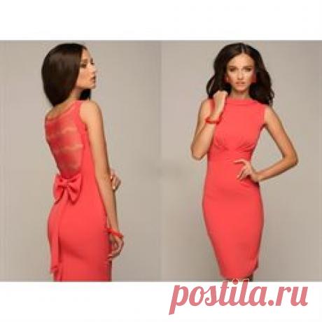 ЛЮБЛЮ ПЛАТЬЯ интернет-магазин платьев - Платье коралловое с кружевной спиной и бантом