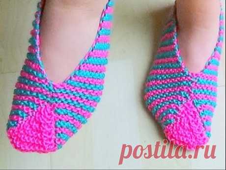Cómo Tejer PANTUFLAS DE COLORES - Knitted Slippers in Colors 2 Agujas (378)