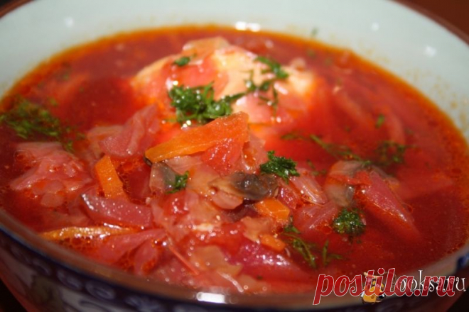 Борщ с шампиньонами на куриных окорочках фото рецепт приготовления