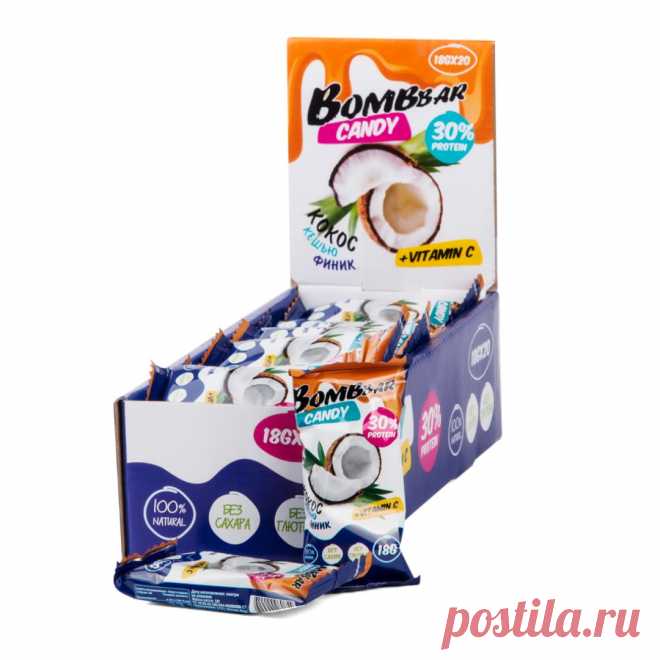 Bombbar / Продукция / Конфеты протеиновые / Протеиновые конфеты Финик, Кокос, Кешью