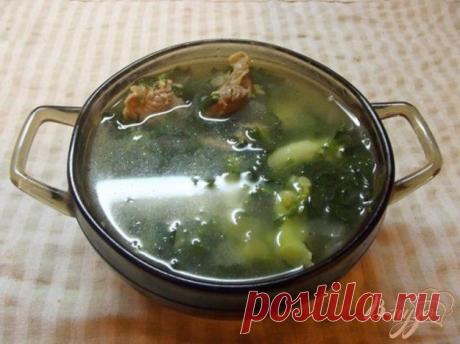 Шпинатовый суп с куриными желудочками