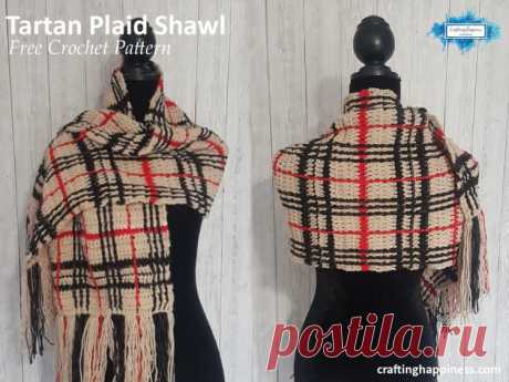 Crochet Tartan Plaid Shawl | Crafting Happiness Free crochet pattern and video tutorial for a plaid shawl for beginners. Learn how to make a plaid shawl with this easy step by step tutorial.      
The tartan plaid pattern it's a timeless classic that never goes out of fashion, and with the right color scheme, it will look expensive and unique.