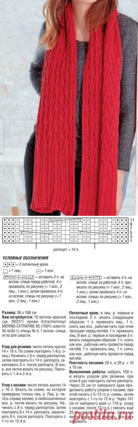 Двусторонний шарф с косами | Ажурные Узоры