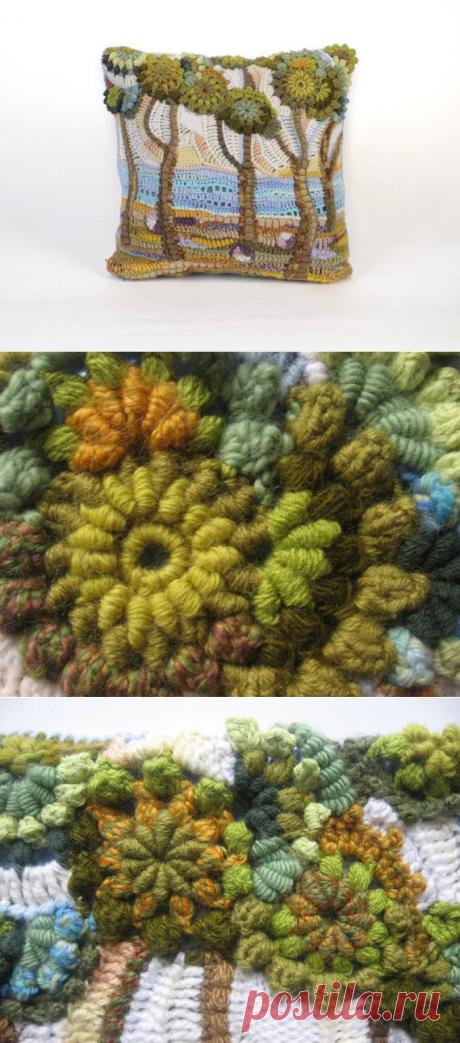 Crochet freeform ART painting pillowcase in a single от Svyazka