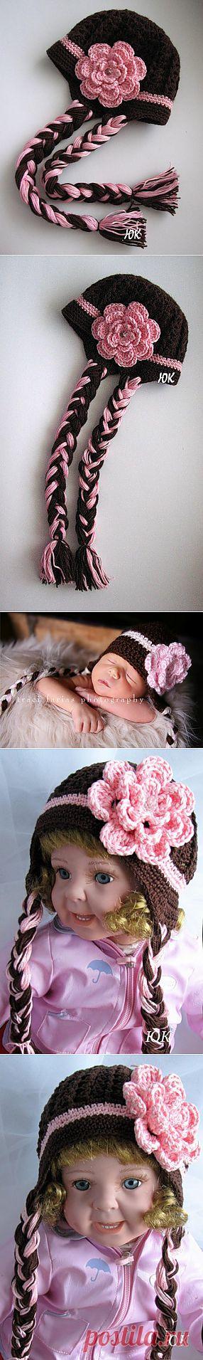 Шапочка с косичками. Вязание крючком