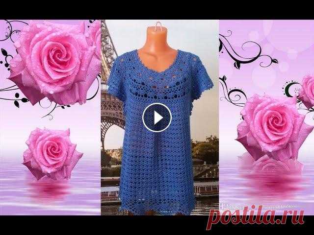 Летняя туника крючком.Часть 5.Обвязка горловины и рукавов.Summer tunic crocheted.Part 5. Летняя туника с круглой кокеткой крючком,свободного кроя,подходит для любого возраста и размера.Используется узор "верочки". Часть 1: Часть ...